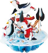 3D Pirouette Pop-up Kerst Wenskaart met envelop - Ice Skating Penguins