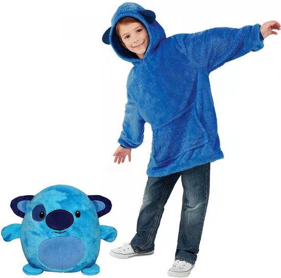 Hoodie Knuffel - Blauwe Hoodie Deken - Warme Deken met Mouwen - Ultrazachte Fleece Deken met Mouwen - Plaid - Huggle Pets/Snuggie - Knuffel/Kussen/Hoodie - Cadeau voor Kinderen - Kerstkado