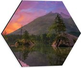 WallClassics - Dibond Hexagon - Meer bij Bos en Bergen - 30x26.1 cm Foto op Hexagon (Met Ophangsysteem)