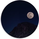 WallClassics - PVC Schuimplaat Muurcirkel - Volle Maan boven een Berg - 60x60 cm Foto op Muurcirkel (met ophangsysteem)