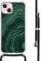 Hoesje met koord geschikt voor iPhone 13 - Agate groen - Inclusief zwart koord - Crossbody beschermhoes - Transparant, Groen - Mooie Telefoonhoesjes
