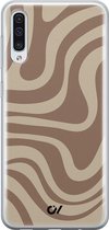 Samsung A50 hoesje - Brown Abstract Waves - Geometrisch patroon - Bruin - Soft Case Telefoonhoesje - TPU Back Cover - Casevibes