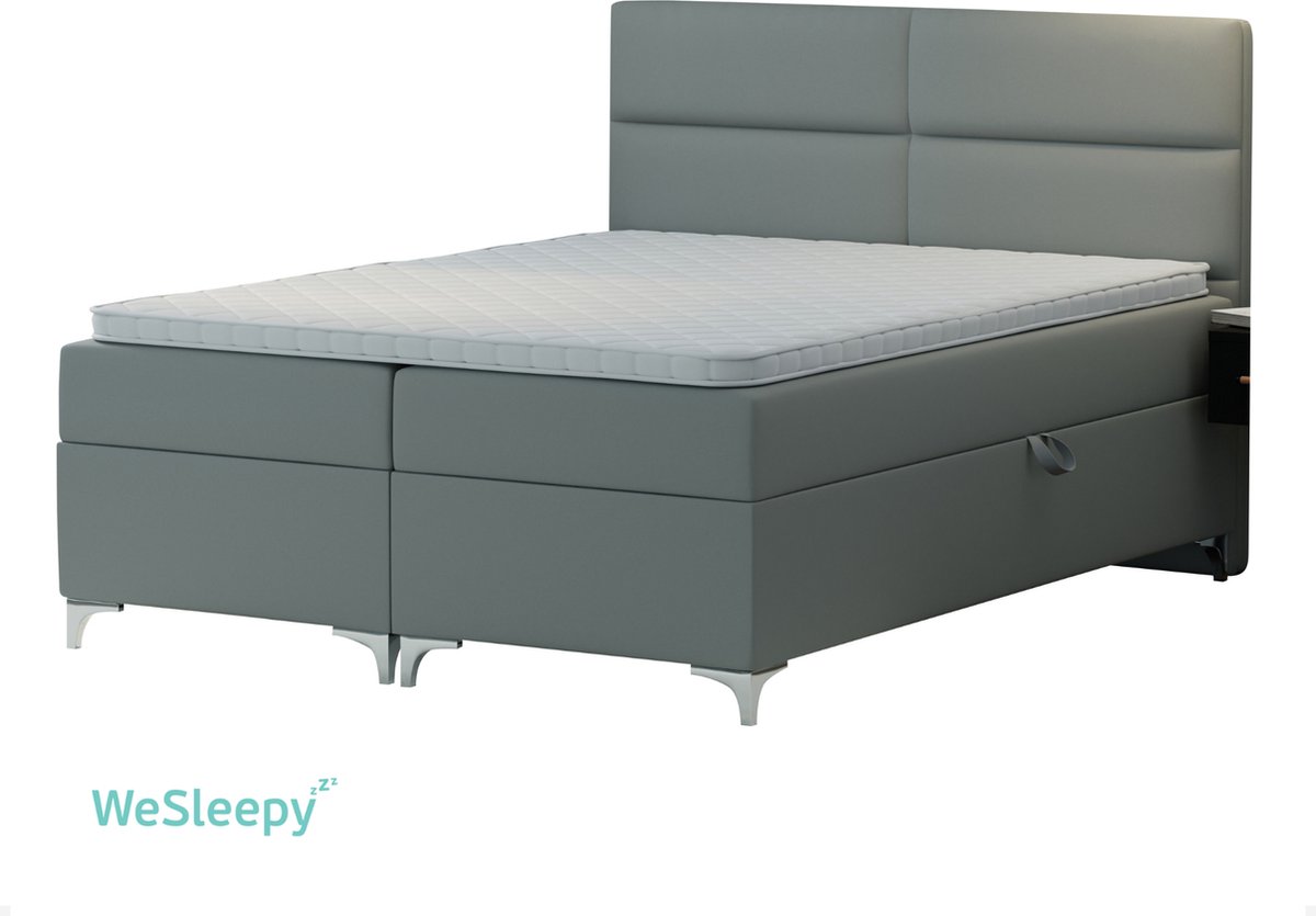 WeSleepy® Prime Boxspring Bed met Opbergruimte 160x200 - Inclusief Topmatras - Grijs/Zilver