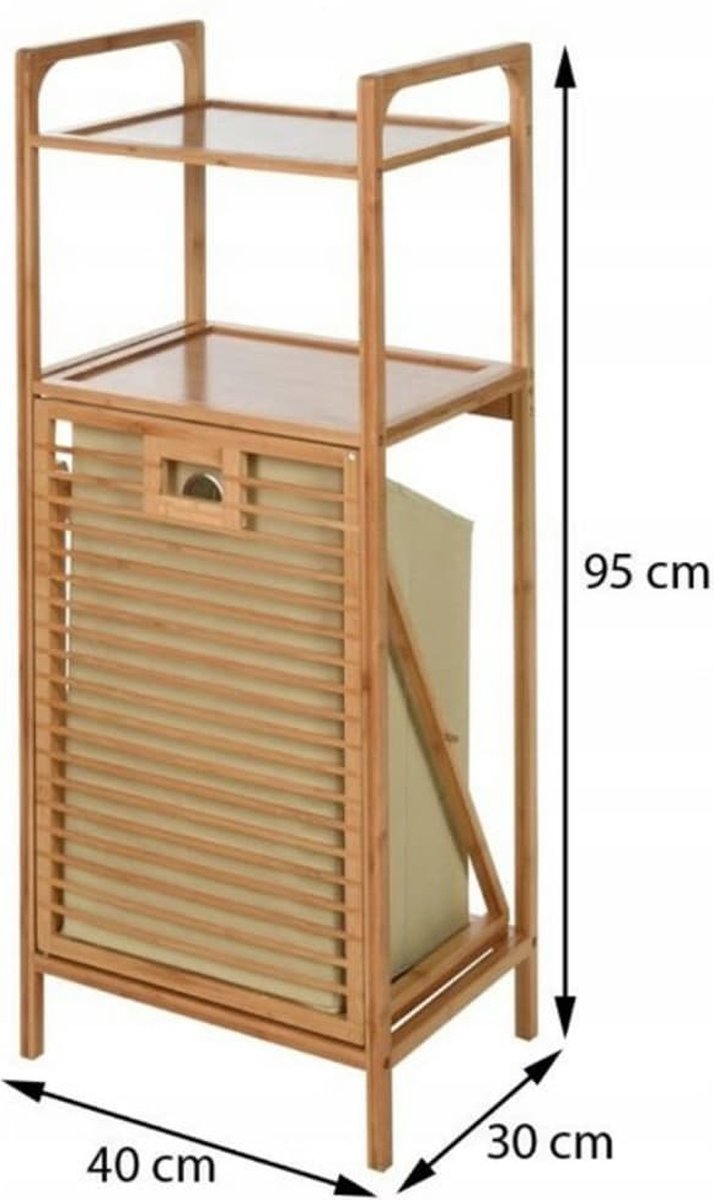 HOMCOM Badkamerrek met Wasmand, 3 Planken, Bamboe Frame, 44 x 33 x 160
