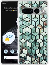 Google Pixel 7 Pro Hoesje Groen Hexagon Marmer - Designed by Cazy