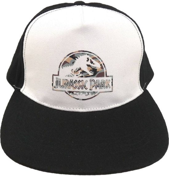 Jurassic Park - Casquette Snapback Noire et Blanche Logo Camouflage