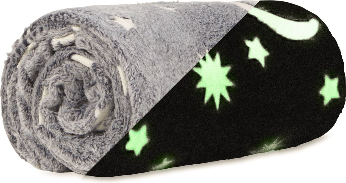 Zoem enterprise Fleece deken Glow in the dark Grijs - fleece plaid - 150 x 120cm