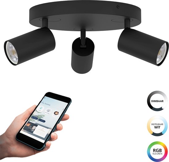 EGLO connect.z Telimbela-Z Smart Spot - GU10 - Ø 25 cm - Zwart - Instelbaar RGB & wit licht - Dimbaar - Zigbee