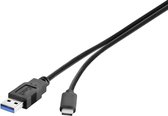 Renkforce USB-kabel USB 3.2 Gen1 (USB 3.0 / USB 3.1 Gen1) USB-A stekker, USB-C stekker 0.30 m Zwart Vergulde steekconta