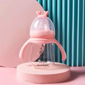 Handvat Babyfles - Babyfles pasgeboren baby glazen fles - Zuigfles | peuterfles -180 ML  - roze
