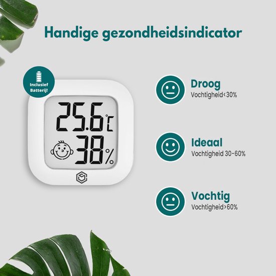 Ease Electronicz Hygrometer - Weerstation - Luchtvochtigheidsmeter - Thermometer Voor Binnen - Incl. Batterij en Plakstrip