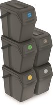 Set van 5x kunststof afvalscheidingsbakken grijs van 25 liter - Scheidingsprullenbakken