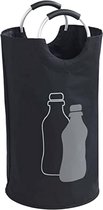 WENKO Flessenverzamelaar Jumbo, 69 liter, flessentas met decoratieve print & softgrip aluminium draaggrepen voor eenvoudig transport van lege flessen, 100% polyester, 38 × 72 cm, zwart