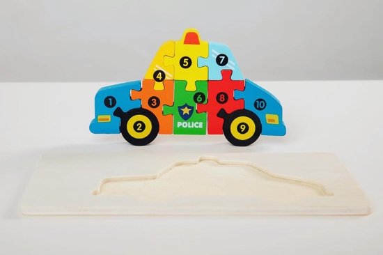 Heppiedepeppie Kids-Kinderpuzzel-Politieauto-3D-Hout
