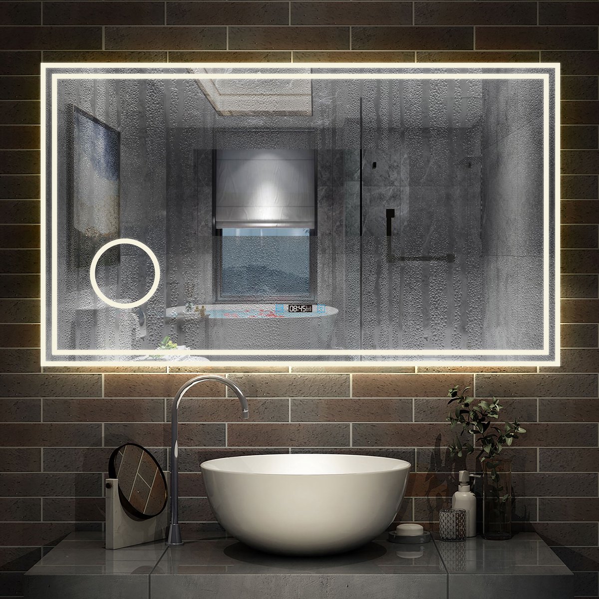 Miroir de salle de bain LED 120x70cm 3 couleurs de lumière 2700-6500K Miroir  mural... | bol