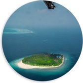 WallClassics - Cercle mural en panneau de mousse PVC - Avion au-dessus d'une île - Photo 60 x 60 cm sur cercle mural (avec système de suspension)