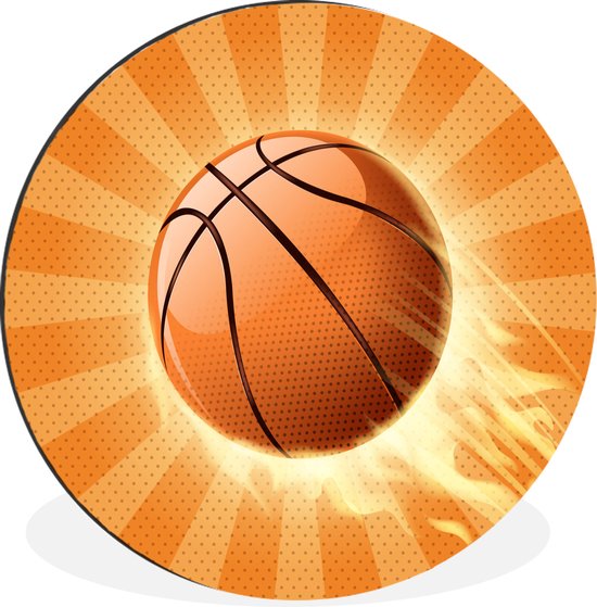 WallCircle - Wandcirkel - Muurcirkel - Een oranje gekleurde illustratie van een basketbal die snelheid maakt - Aluminium - Dibond - ⌀ 30 cm - Binnen en Buiten