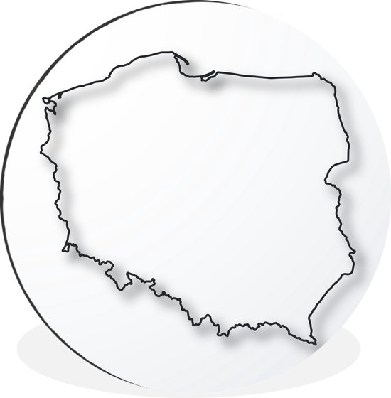 WallCircle - Wandcirkel - Muurcirkel - Zwart-wit illustratie van Polen - Aluminium - Dibond - ⌀ 30 cm - Binnen en Buiten