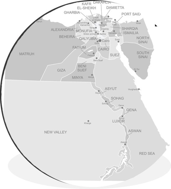 WallCircle - Wandcirkel - Muurcirkel - Illustratie van Egypte op een grijze kaart - Aluminium - Dibond - ⌀ 60 cm - Binnen en Buiten