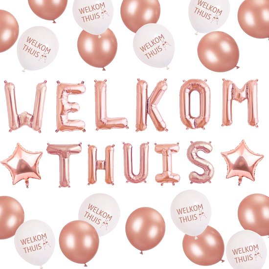 Partizzle Welkom Thuis Versieringen - Ballonnen en Slinger Decoratie - Welcome Home Producten - Surprise Party - Rose Goud