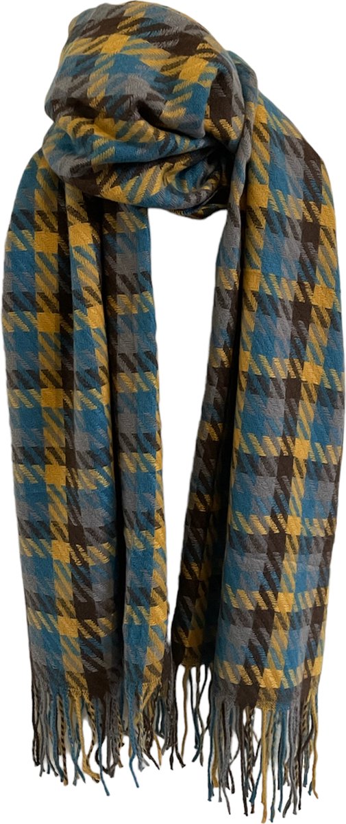 ASTRADAVI Winter Sjaals - Sjaal - Warme Dames en Heren Omslagdoek - Lange Sjaal 190x70 cm - Geruit - Blauw, Bruin, Geel