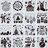 Bullet Journal Flexibele Plastic Stencils - 16 stuks - Templates - Kerst - Christmas - Jingle Bells - Let it snow - Happy New Year - Santa coming to town - Haard - Sneeuwpop - Kerstboom - Sneeuw - Mix - Sjablonen - 15 x 15 cm - Handlettering toolkit