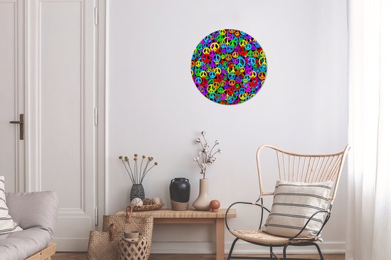 Flower Power Signes de paix colorés Cercle mural aluminium ⌀ 30 cm - Tirage photo sur cercle mural / cercle vivant / cercle de jardin (décoration murale)