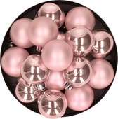 Decoris Kerstballen - 16 stuks - zacht roze - 4 cm - kunststof - mat - glans