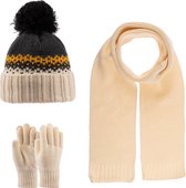 Kitti 3-Delig Winter Set | Muts met Fleecevoering - Sjaal - Handschoenen | 9-15 Jaar Jongens | K22180-14-04 | Cream
