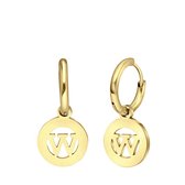 Lucardi Dames Goldplated oorbellen met letter - W - Oorbellen - Cadeau - Moederdag - Staal - Goudkleurig