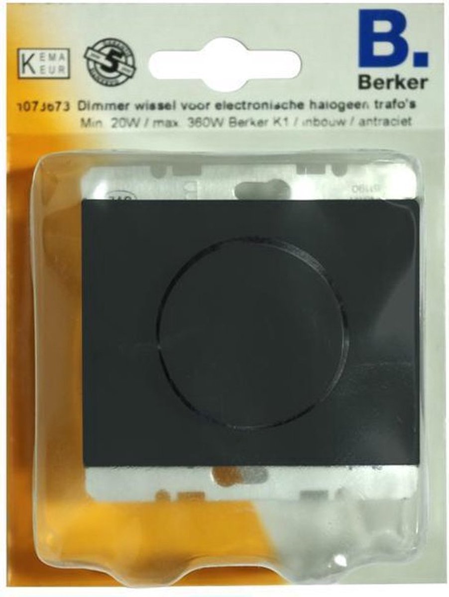 BERKER K1 dimmer voor elektronische halogeen trafo’s, wissel, inbouw | ANTRACIET