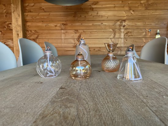Olielamp glas - voor binnen - vaas vorm - smoke rook glas - 7,5 x 12,2 cm - inclusief gratis trechter - Bohemian Lights