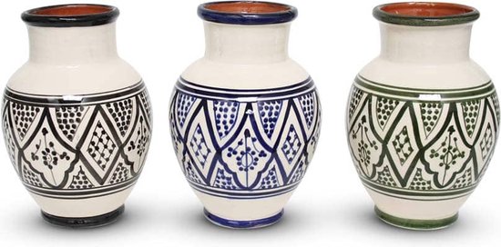 Plat Traditionnel Tebsi Bleu - Diamètre 37 Cm - Décor Oriental Peint Main - Lavable Au Lave-Vaisselle