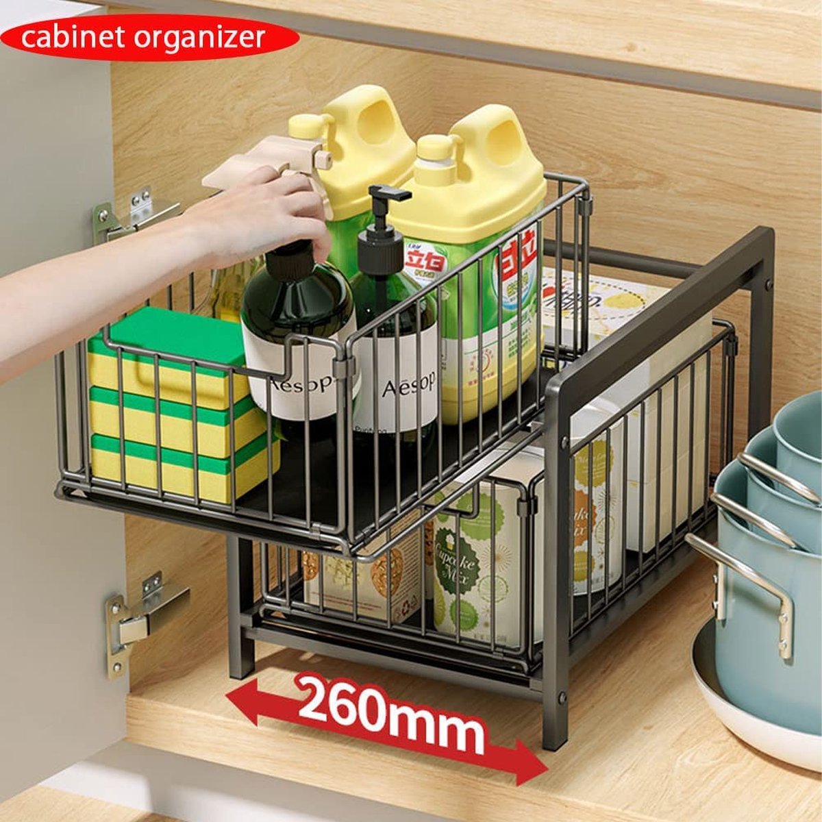 YunNasi Uittrekbare keukenkast-organizer, 2 etages, spoelkastorganizer