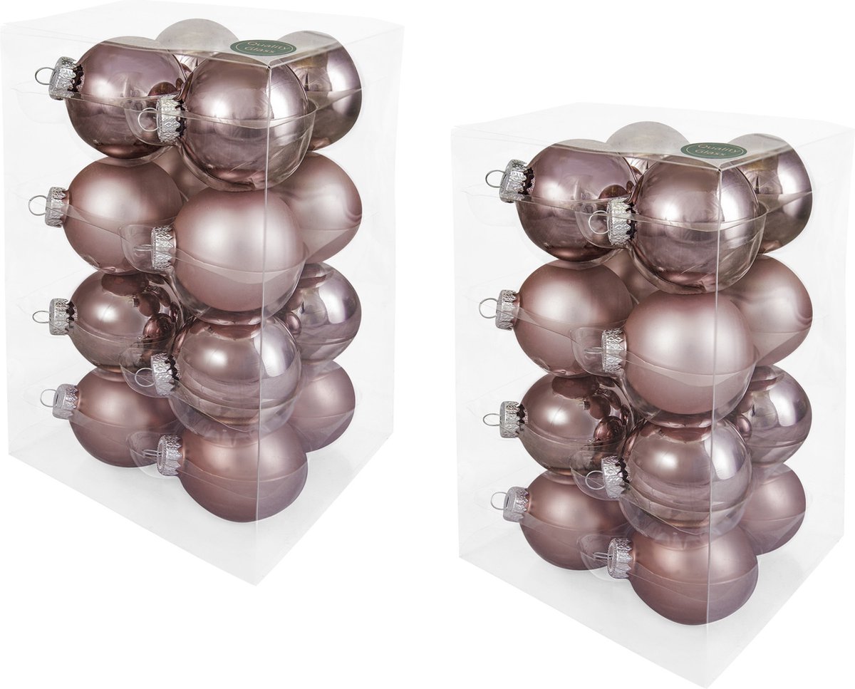 Decosy® Kerstballen Glas set 32 stuks - 60 mm doorsnede- Smokey Rose