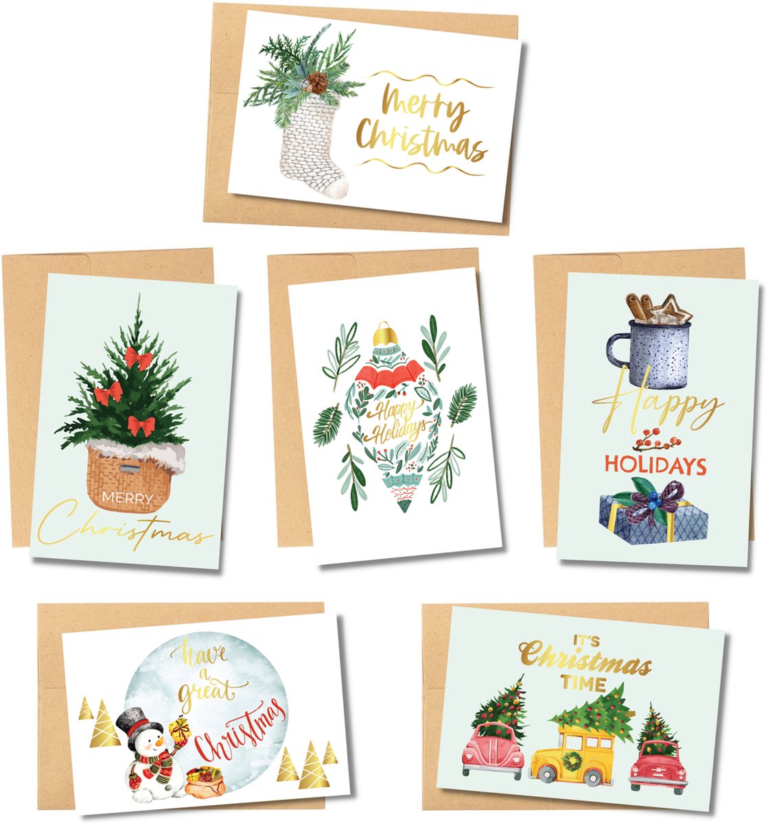24x Luxe Partizzle Kerstkaarten met Enveloppen Set - Leuke Wenskaarten Versturen - Ansichtkaarten Kerst 2023 - 15x10 cm