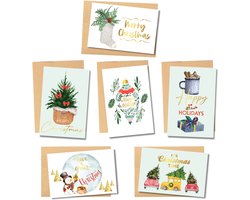 Partizzle 24x Luxe Kerstkaarten met Enveloppen Set - Leuke Wenskaarten Versturen - Ansichtkaarten Kerst 2024 - 15x10 cm
