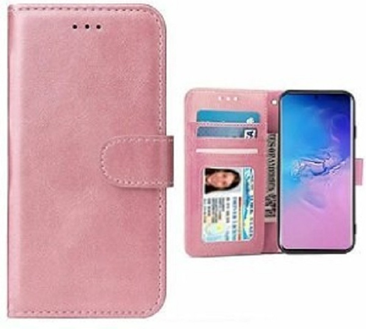 Huawei P Smart 2020 Hoesje Met Pasjeshouder Bookcase Roze Goud