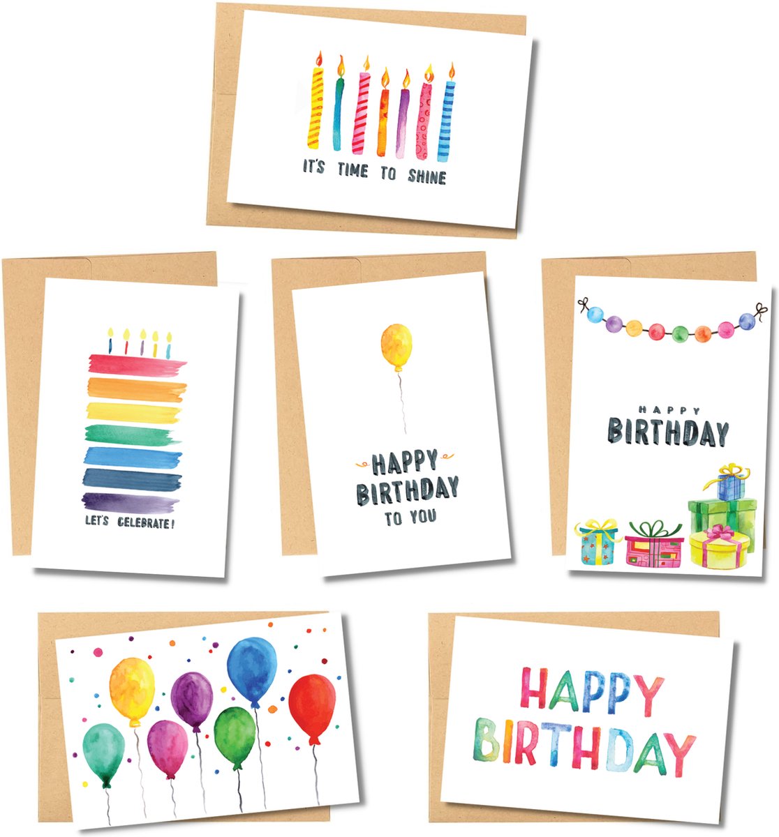 Partizzle 36x Leuke Verjaardagskaarten met Envelop Set - Wenskaarten Versturen - Verjaardag Ansichtkaarten - 15x10 cm - Watercolor op Prijzenvolger.com