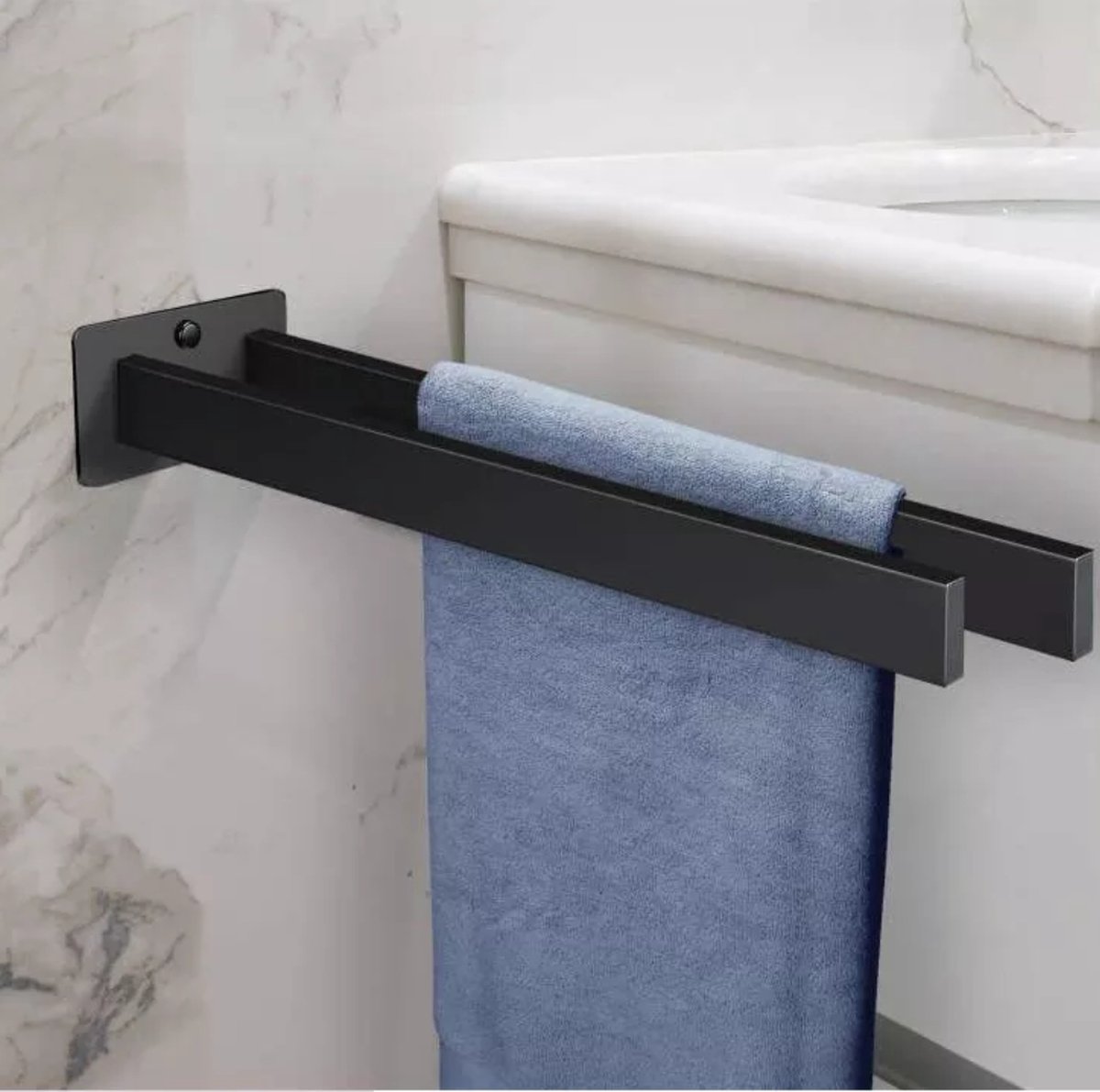 Tolussa Handdoekrek Badkamer Zwart - Zonder en Met Boren - 39 CM - Handdoekhouder zwart - Handdoekenrek badkamer