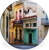 WallCircle - Wandcirkel - Muurcirkel - Kleurrijke straat in Cuba - Aluminium - Dibond - ⌀ 140 cm - Binnen en Buiten