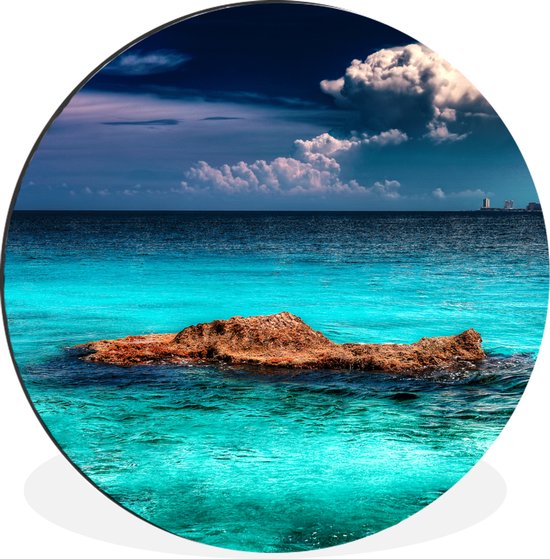WallCircle - Wandcirkel - Muurcirkel - Skyline van Cancun met helderblauw water - Aluminium - Dibond - ⌀ 30 cm - Binnen en Buiten