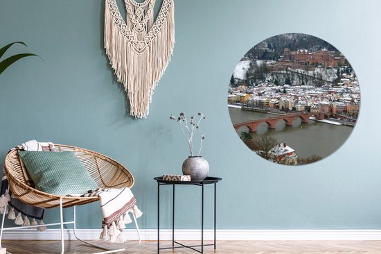 Vue du château de Heidelberg en hiver Cercle mural aluminium ⌀ 90 cm - impression photo sur cercle mural / cercle vivant / cercle de jardin (décoration murale)