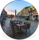 Tables et chaises sur boulevard en Burano Wall cercle aluminium ⌀ 90 cm - impression photo sur cercle mural / cercle vivant / cercle jardin (décoration murale)