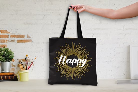 Sac bandoulière - Sac de plage - Shopper Proverbes - Happy - Citations - 40x40 cm - Sac en coton