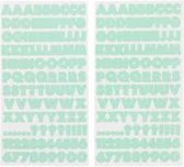 2 vellen alfabet stickervellen soft green - letterstickers pastel - alfabetstickers mint groen - nummers cijfers - vel cijferstickers - 11 mm