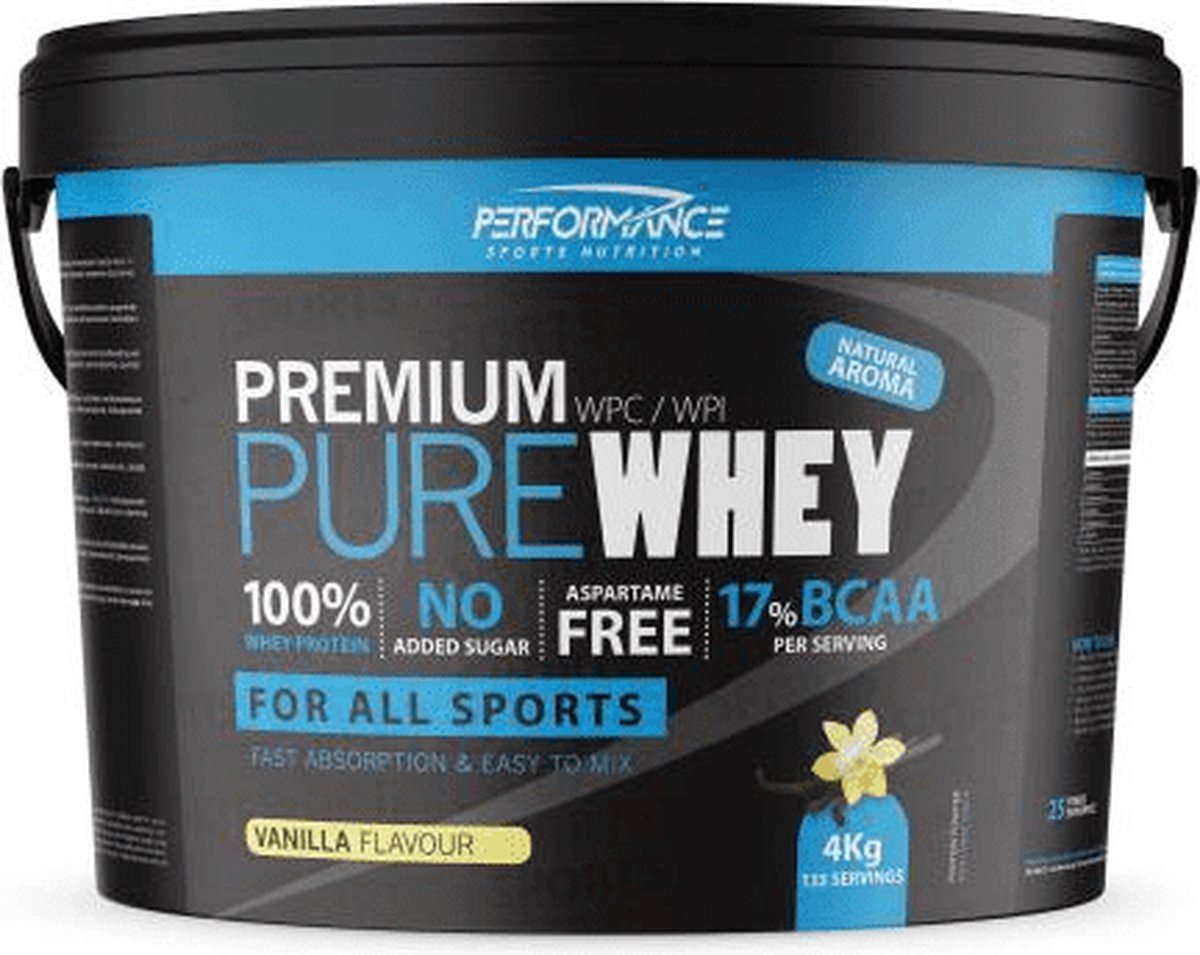 Pure Whey (Vanilla - 4000 gram) - PERFORMANCE - Whey Protein - Eiwitpoeder - Eiwitshake - Sportvoeding (134 shakes)