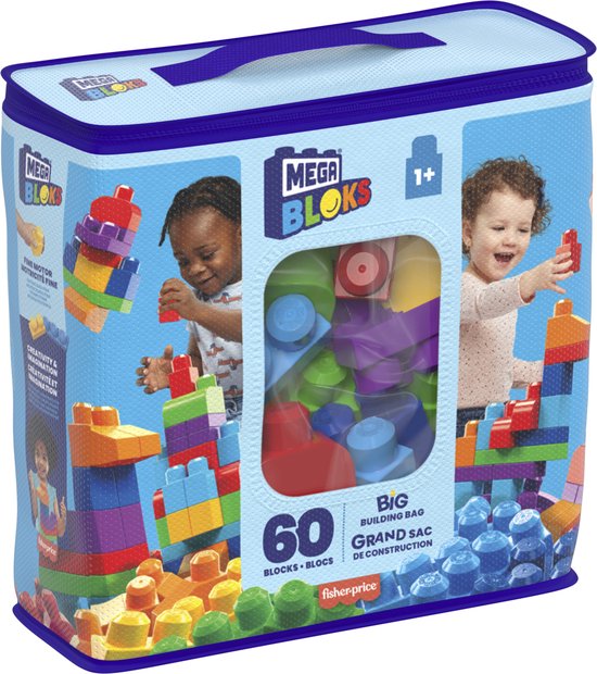 Product: Mega Bloks First Builders 60 Maxi Blokken Met Tas Blauw - Contructiespeelgoed, van het merk Mega