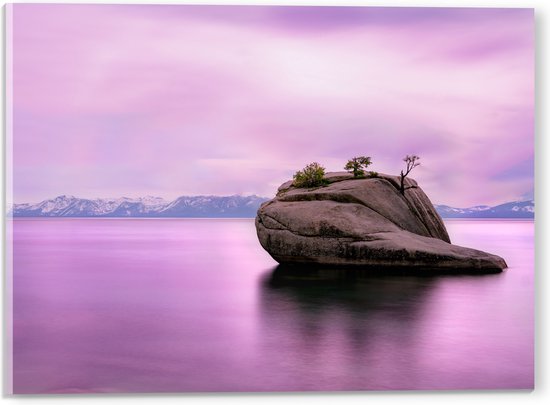 WallClassics - Verre Acrylique - Rocher dans Water Violette - 40x30 cm Photo sur Verre Acrylique (avec système de suspension)