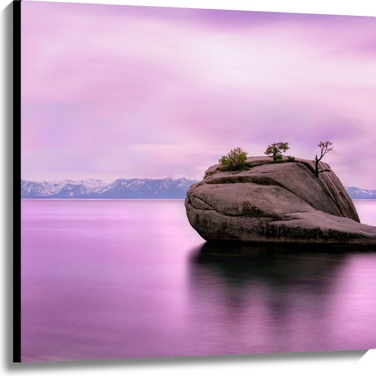 WallClassics - Toile - Rocher dans Water violette - 100x100 cm Photo sur toile (Décoration murale sur toile)